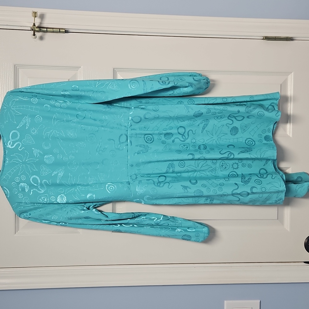 Never Fully Dressed Long Sleeve Wrap Midi Dress: Blue Print: Size- US 4 - Picture 3 of 14